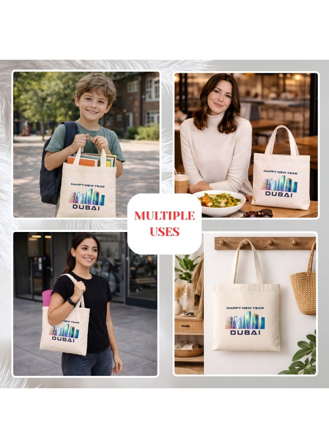 PRINTSHOP4ME New Year Cotton Bag With Dubai Design-Eco-Friendly Canvas Cotton Tote Bag With Printed For Women-Reusable Bag,Party Gift Idea And Cotton Gift Bag - Image 4